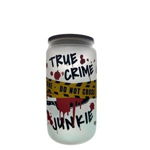True Crime Junkie !6 oz  Frosted Glass Tumbler